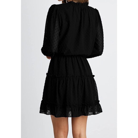 ✌️ 2/$40 ✌New Long Sleeve High Waist Black Dot Swing Dress with Ruffles sz Large - Picture 4 of 8